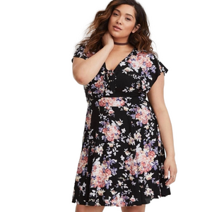 Torrid Sanguine Breeze Fit Flare Navy Floral Challis Dress 0 Keyhole Coquette